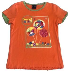 The Children’s Place Sweet Treats Graphic Top Girls L 10/12 Orange Ruffle Trim